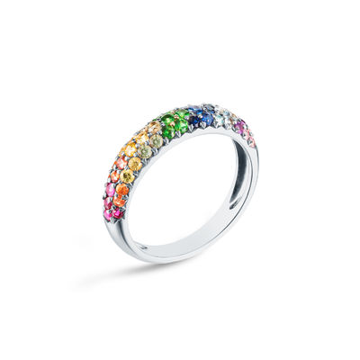 18K Goud Verguld Regenboog Zirkoon 925 Sterling Zilver Cluster Ring