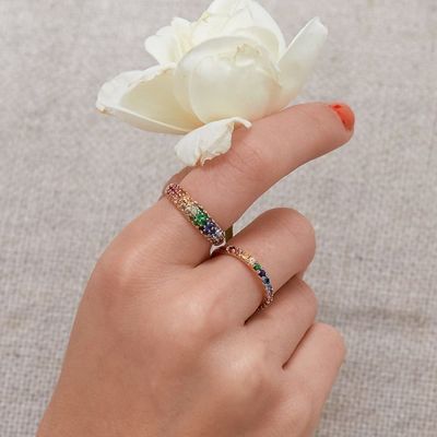 18K Goud Verguld Regenboog Zirkoon 925 Sterling Zilver Cluster Ring