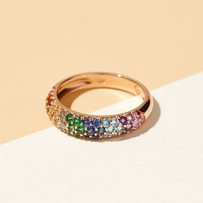 18K Goud Verguld Regenboog Zirkoon 925 Sterling Zilver Cluster Ring