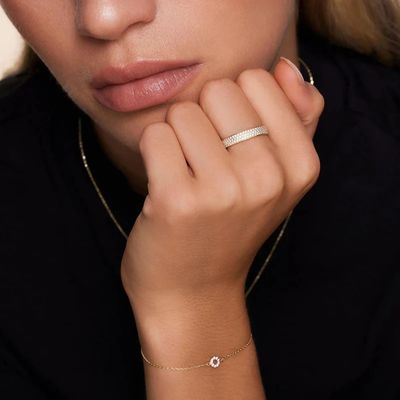 925 Sterling Zilver 18K Goud Vergulde CZ Half Eternity Ring voor Dames