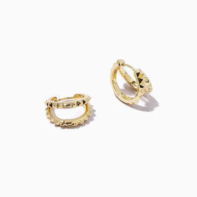 Unieke 18K Verguld Gouden Piramide 925 Sterling Zilveren Dubbele Huggies Oorbellen Chunky Waterdichte Sieraden
