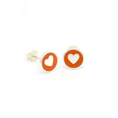 925 Sterling Zilveren 8mm Hartvormige Oorknopjes met Roze Emaille