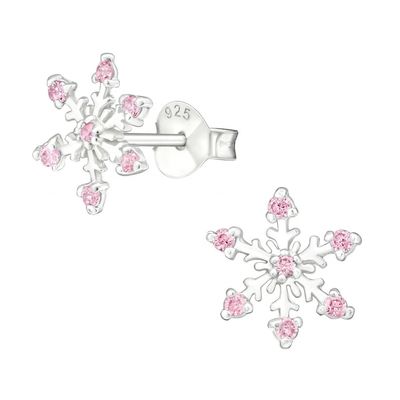 925 Sterling Zilver Rhodium Vergulde CZ Sneeuwvlok Oorstekers 2g