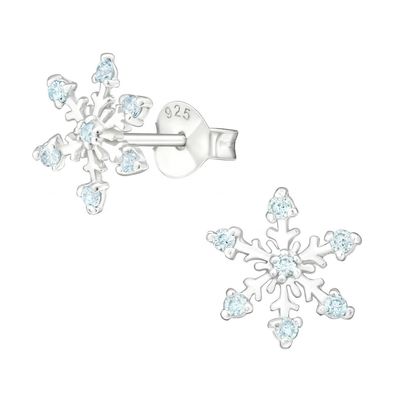 925 Sterling Zilver Rhodium Vergulde CZ Sneeuwvlok Oorstekers 2g