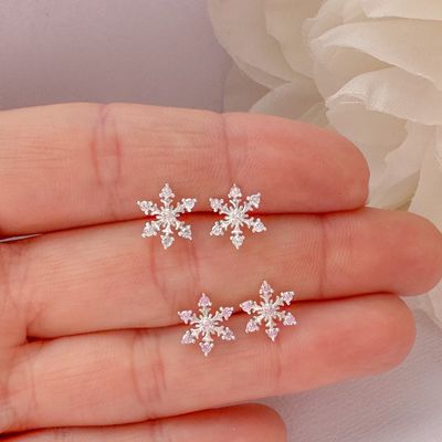 925 Sterling Zilver Rhodium Vergulde CZ Sneeuwvlok Oorstekers 2g