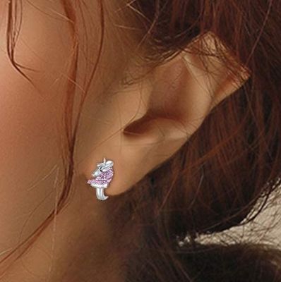 925 Sterling Silver Unicorn Huggie oorbellen 16mm Roze CZ voor kinderen