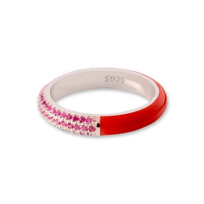 Elegante 925 Sterling Zilver 18k Geelgoud Half Zirkoon Half Emaille Ring