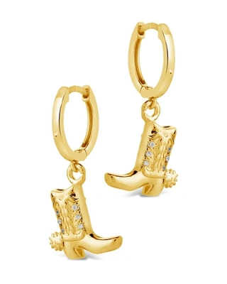 Cowboy laarzen Micro Delicate Brass Drop Oorbellen Wit CZ Stone Brass Dangle Oorbellen