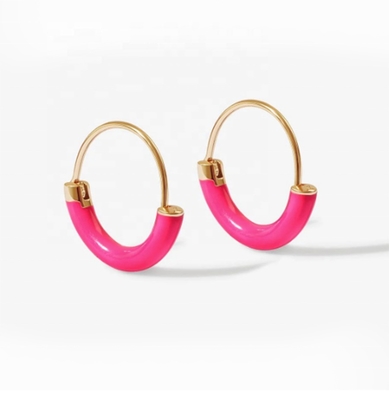 925 Sterling zilveren oorbellen 18 mm Dia Hoops met warmroze glazuur en 18K goud