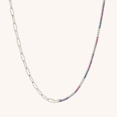 925 Sterling Zilver Ronde Geslepen CZ Regenboog Kraag Tennisarmband en Kettingketting