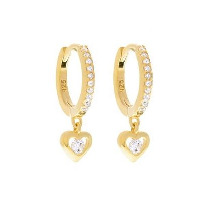 Goud geplatte Mini Dangle Heart CZ Huggie oorbellen Voeg een vleugje glamour toe aan je look