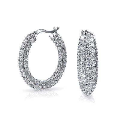 925 Sterling zilver bruidsringe Pave White CZ Hoop oorbellen voor modieuze bruiden