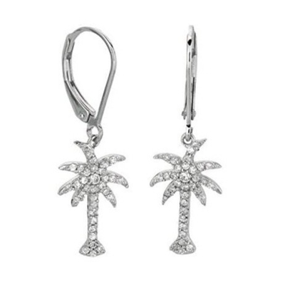 925 Sterling zilver vrouwelijke oorbellen met palmbomen en circon witte CZ diamant